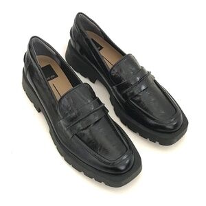 DOLCE VITA Lug Sole Loafer Black Crinkle Patent Evanka Women’s Size 6.5